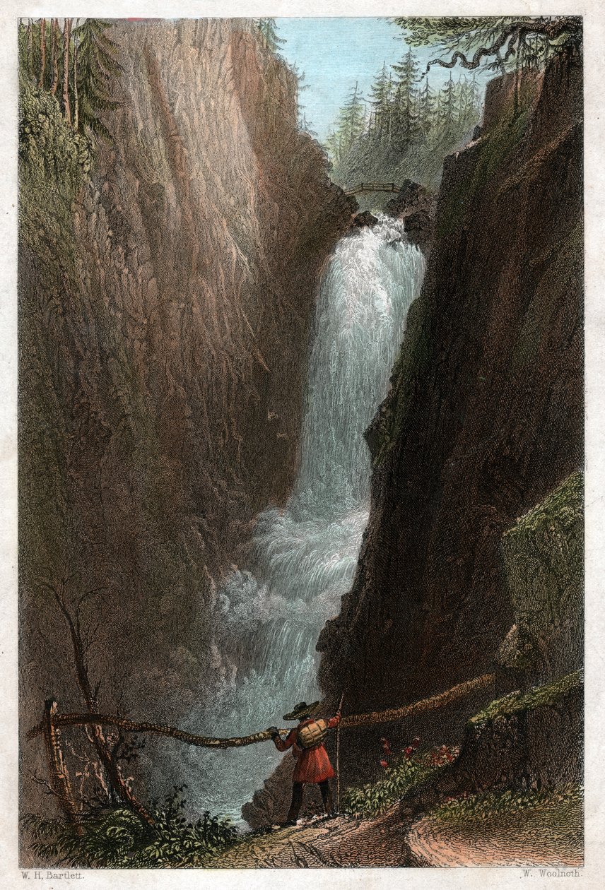 Cachoeiras do Aar, no maciço de Aar Gotthard, Alpes suíços. cerca de 1850 (gravura) de William Henry Bartlett