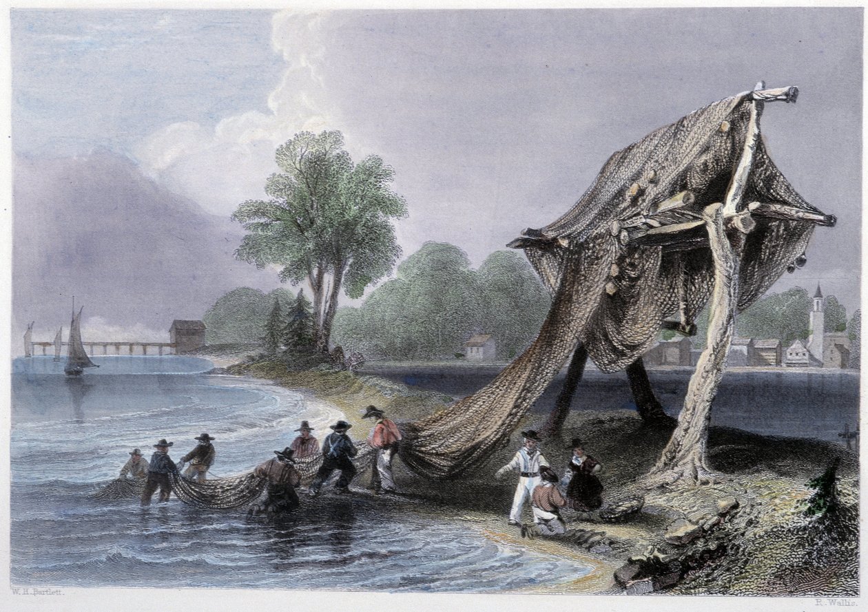 Wellington, Fishing on Lake Ontario - em "Canadian scenery illustrated" por Bartlett W. H. de William Henry Bartlett