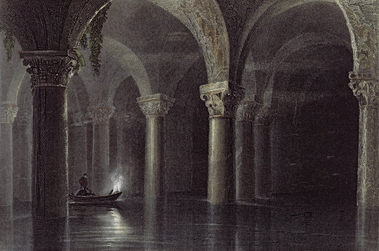 Yere Batan Serai (The Cisterns) Istanbul, gravado por JT Willmore, c.1850 (aquatint) de William Henry Bartlett