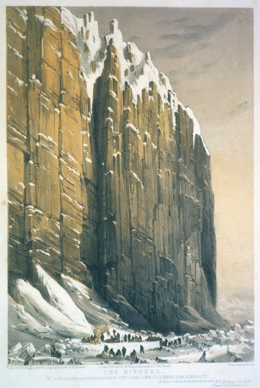 O Bivouac, Cape Seppings, gravado por Charles Haghe (1810-88) publicado em 1850 de William Henry Browne