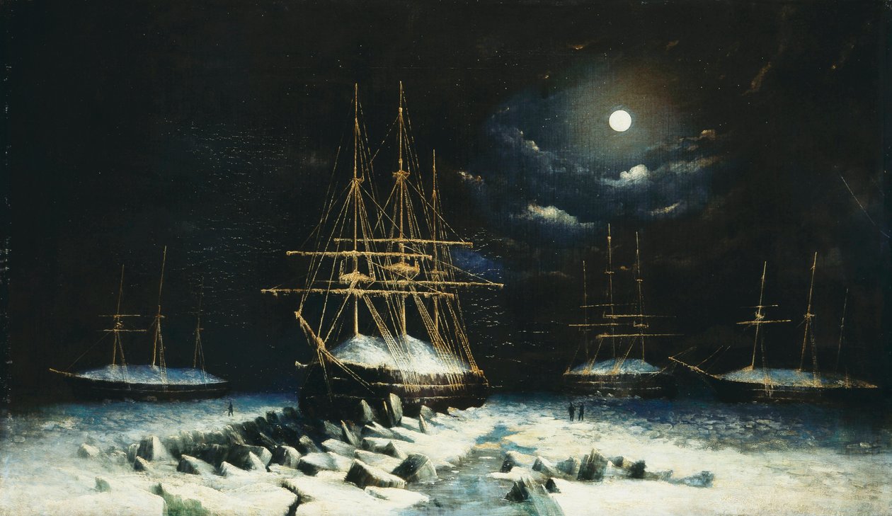 A expedição de busca naval britânica Franklin: HMS Resolute, Assistência, Intrepid e Pioneer invernada no Ártico, 1850-51 de William Henry Browne