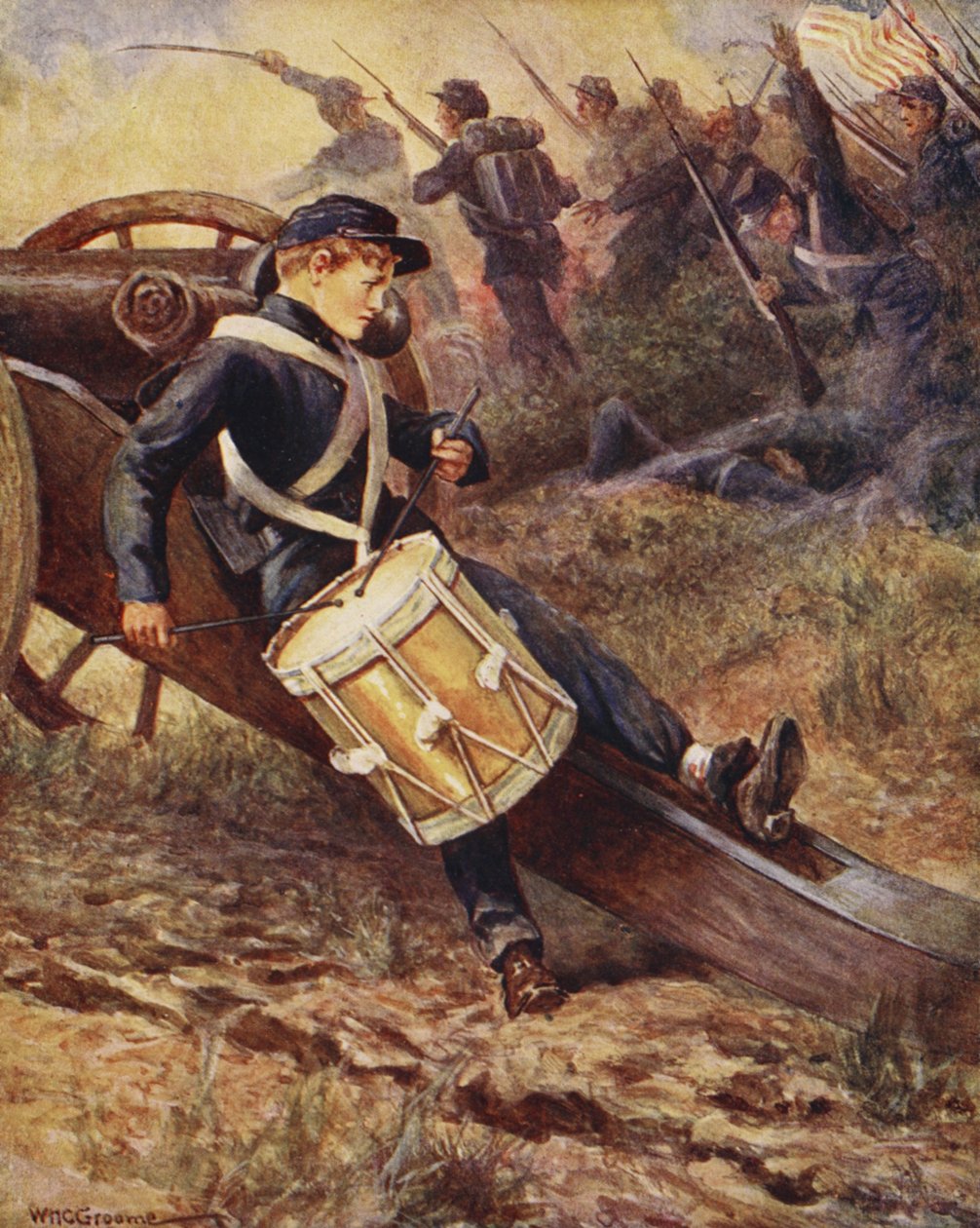 Ele rastejou atrás de um canhão e pálido e pálido cresceu, de baladas de lutas famosas, primeira edição, 1920 de William Henry Charles Groome