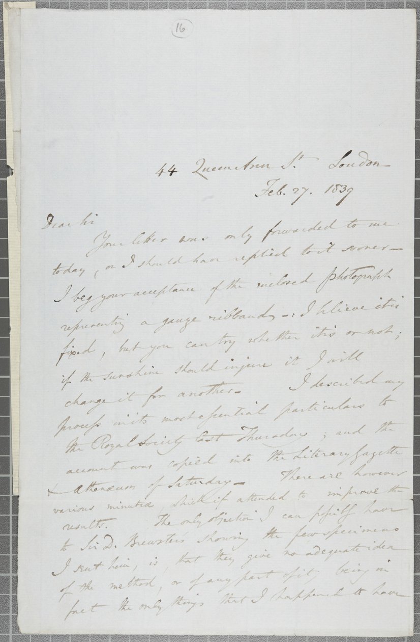 Carta assinada de William Henry Fox Talbot para James David Forbes, 1839 de William Henry Fox Talbot