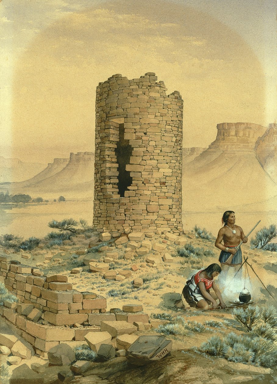 Ancient Stone Round Tower, 1875. de William Henry Holmes