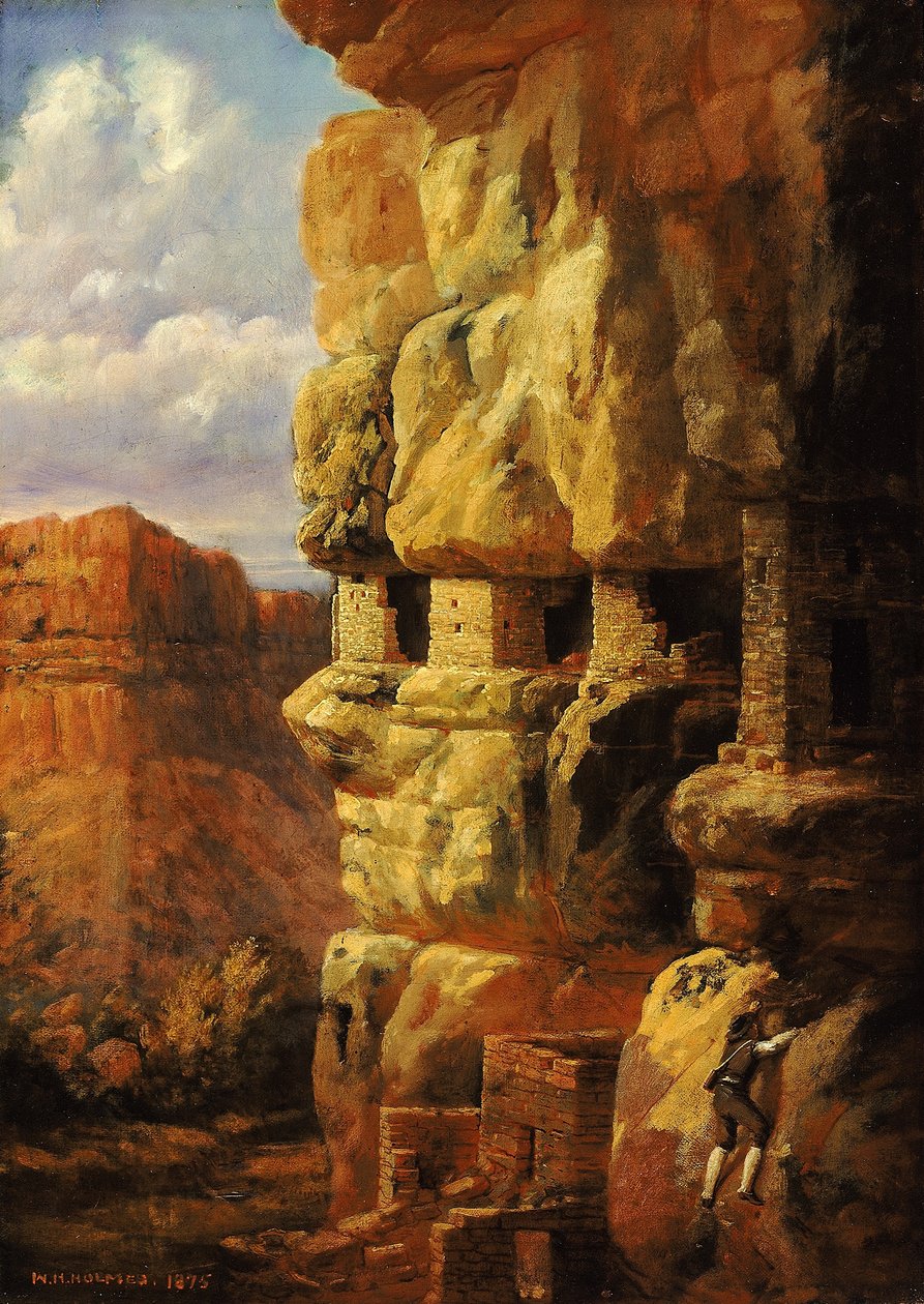 Casas de penhasco no Rio Mancos, Colorado de William Henry Holmes
