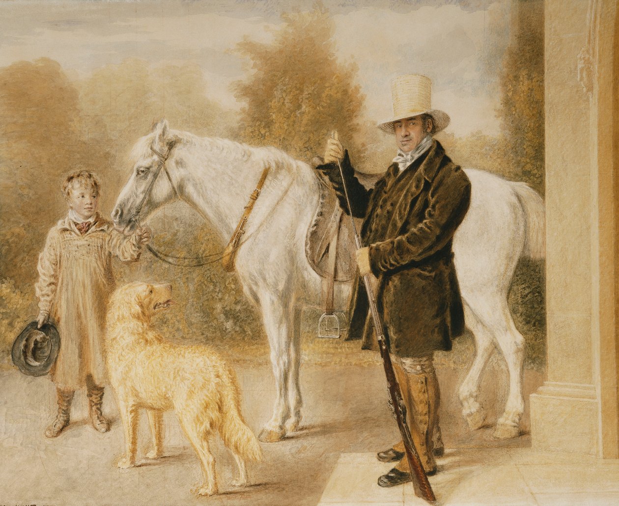 Um esportista com um menino, um pônei e um cachorro, 1827 de William Henry Hunt
