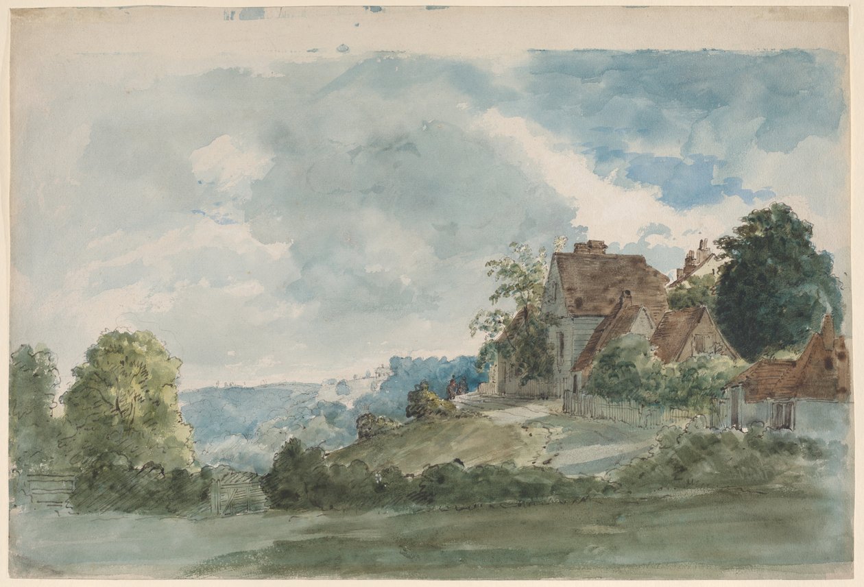 Cabanas numa vasta paisagem de William Henry Hunt