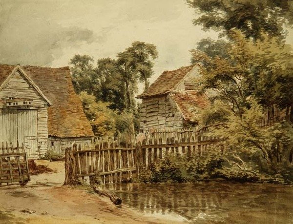 Quintal com lagoa (aguarela sobre papel) de William Henry Hunt