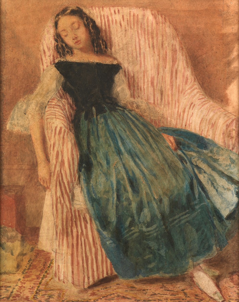 Menina dormindo em uma cadeira (aquarela e cor do corpo) de William Henry Hunt