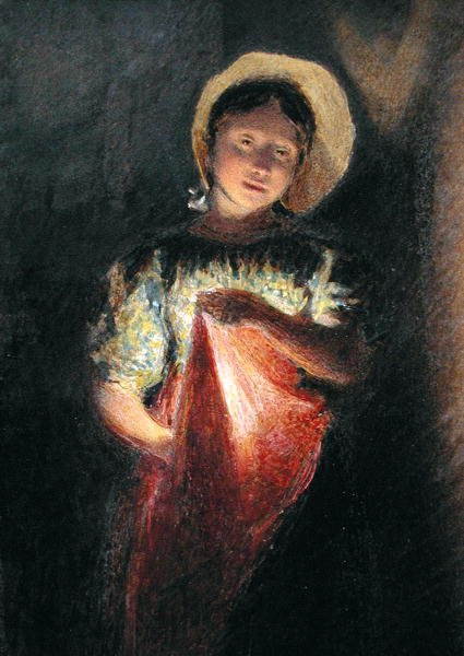 Rapariga à luz de velas (aguarela sobre papel) de William Henry Hunt