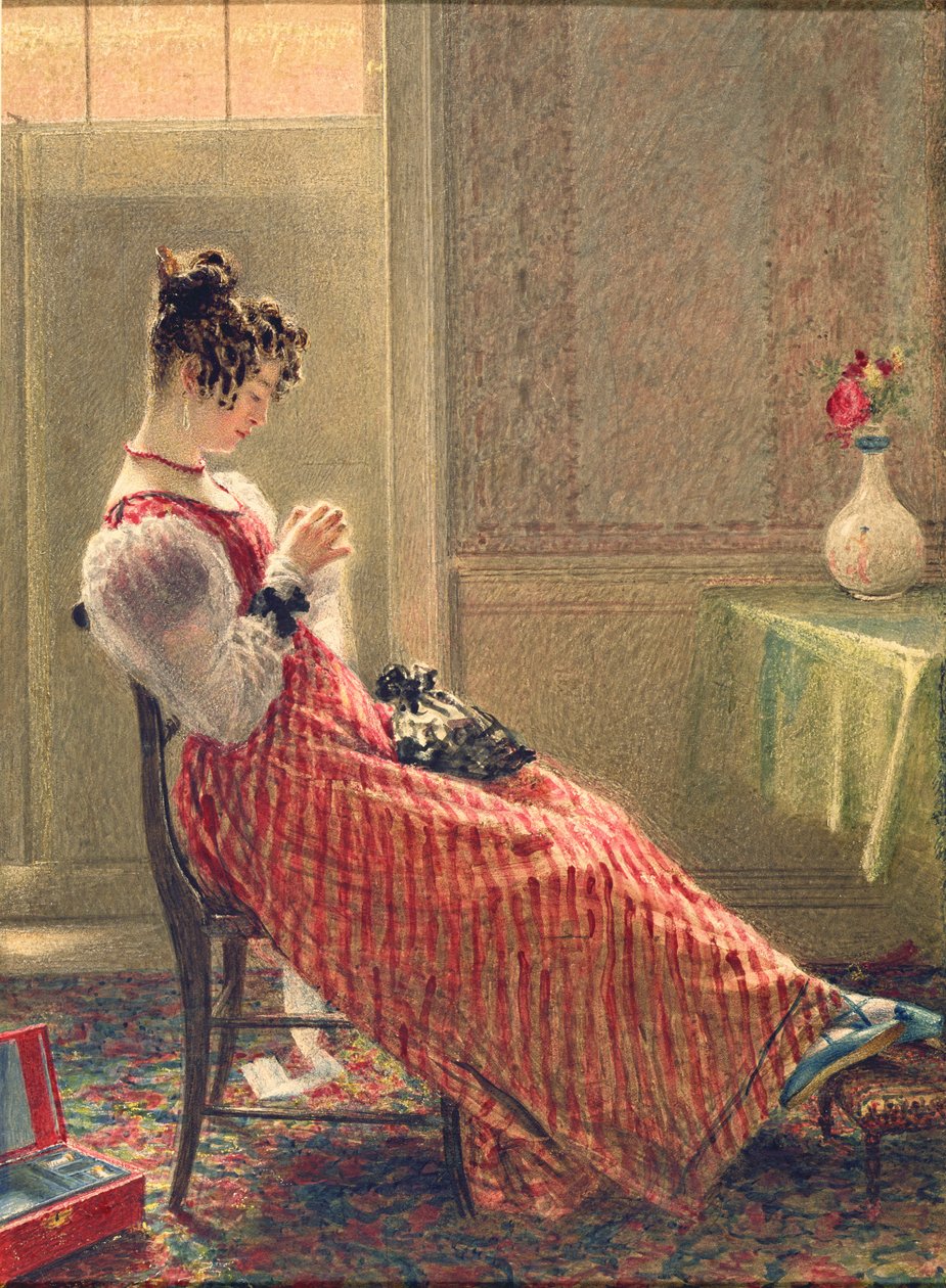 Senhora cosendo, c.1830 (aguarela sobre papel) de William Henry Hunt