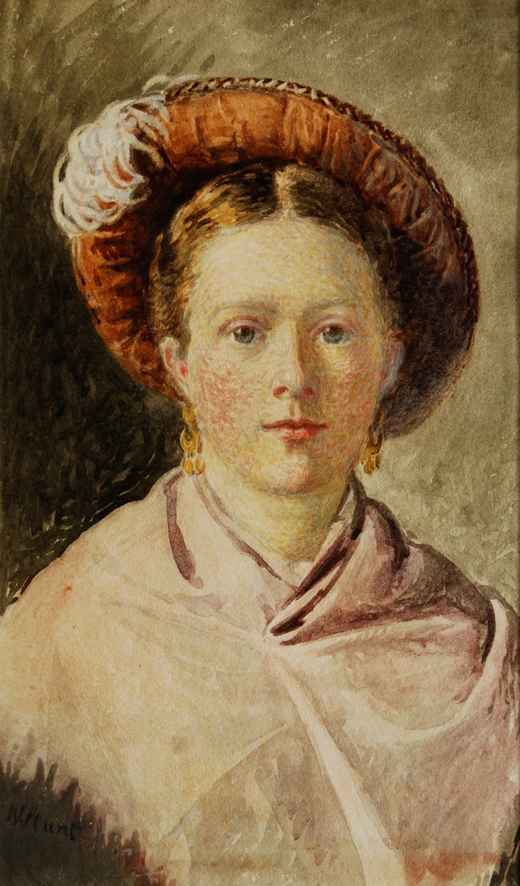Senhora em um chapéu de penas de William Henry Hunt