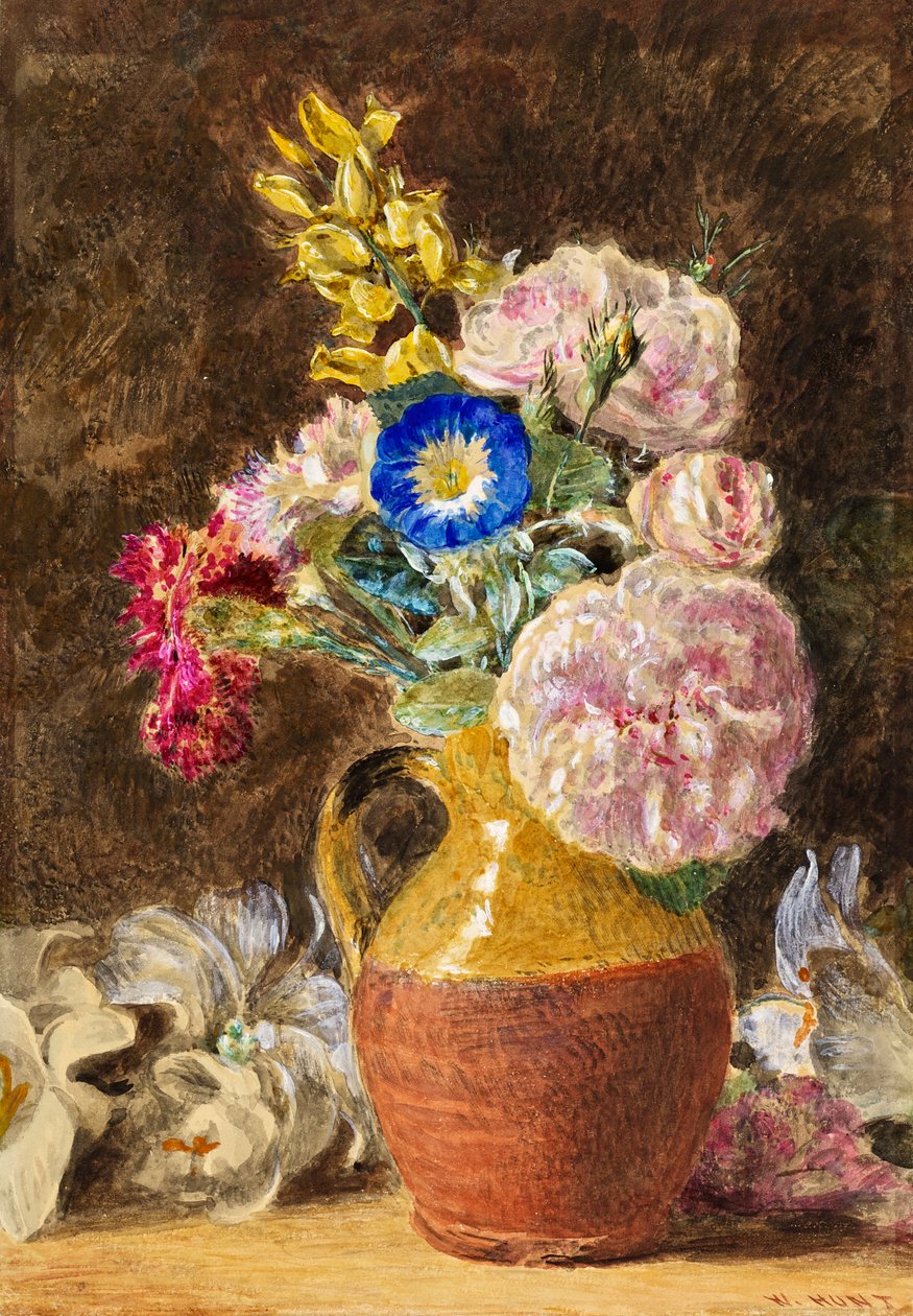 Flores mistas em um jarro marrom e fulvo, c.1860 de William Henry Hunt