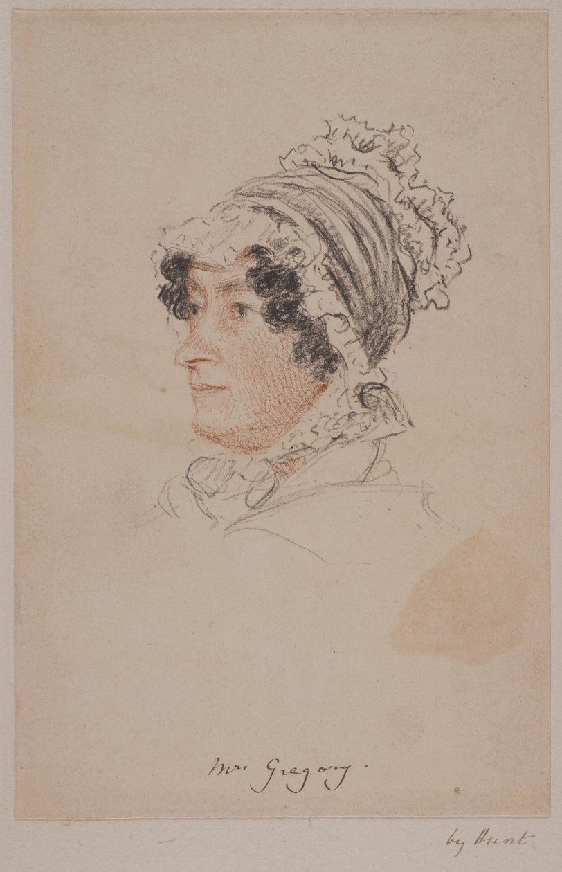 Sra. Hannah Gregory (giz vermelho e cinza sobre papel) de William Henry Hunt