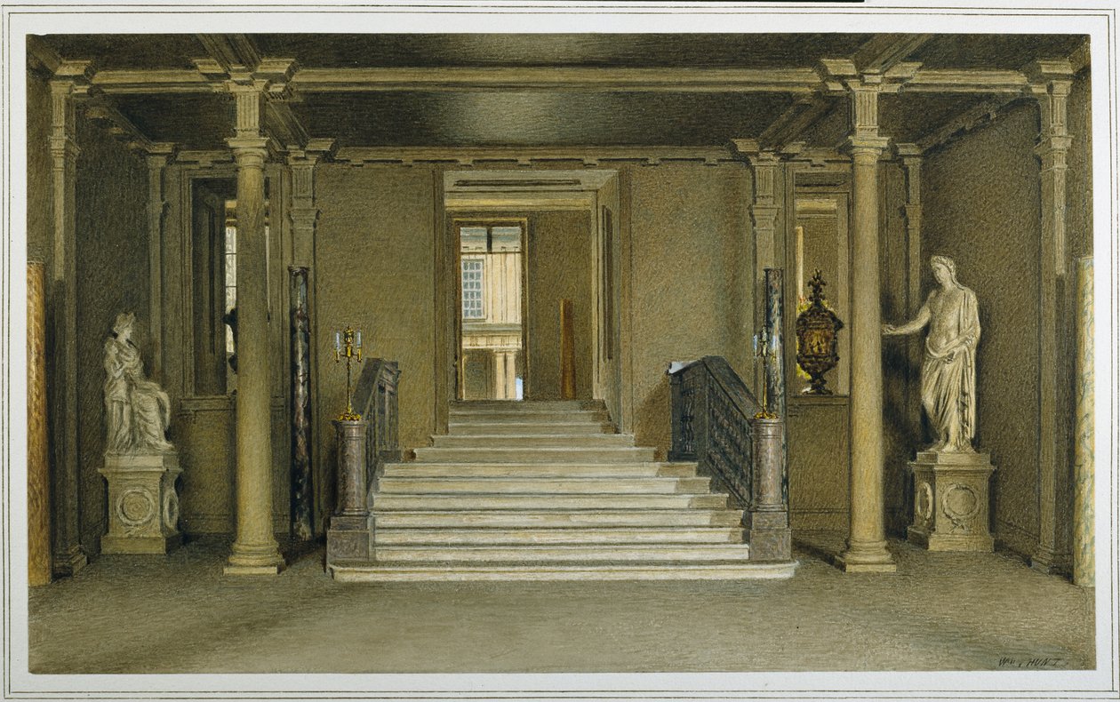 North Entrance Hall at Chatsworth House (aguarela sobre papel) de William Henry Hunt