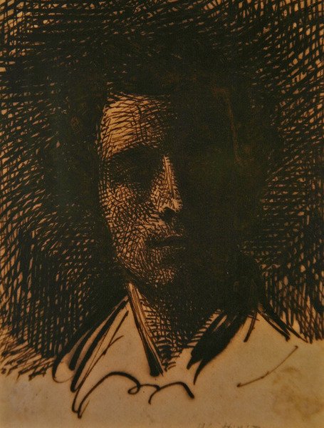 Retrato de J. E. Millais (tinta sépia sobre papel) de William Henry Hunt