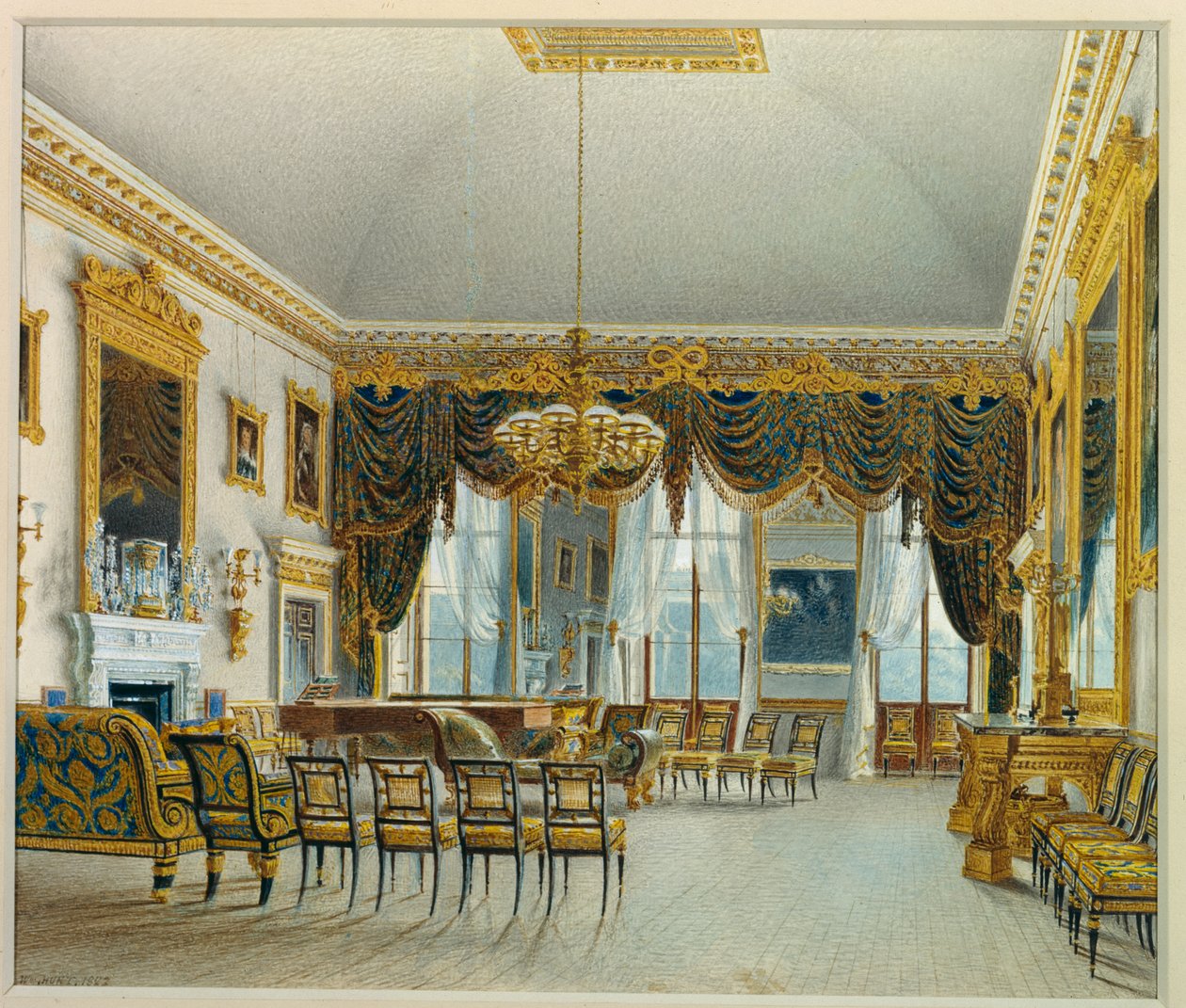 The Saloon, Devonshire House (aguarela sobre papel) de William Henry Hunt