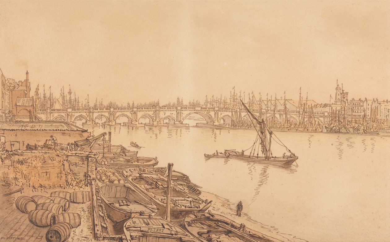 Vista da velha ponte de Londres de William Henry Hunt
