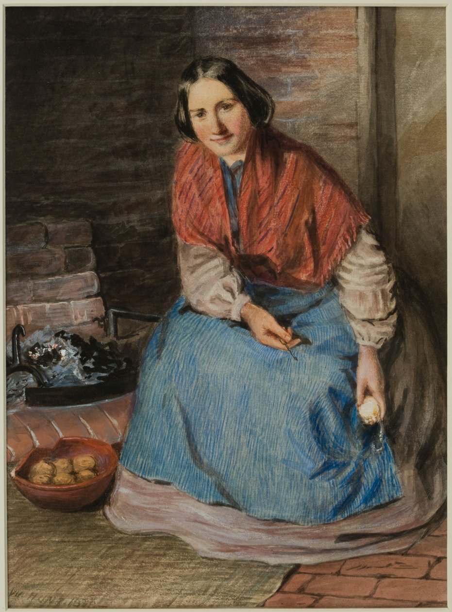 Mulher descascando maçãs (tinta e aquarela sobre papel) de William Henry Hunt