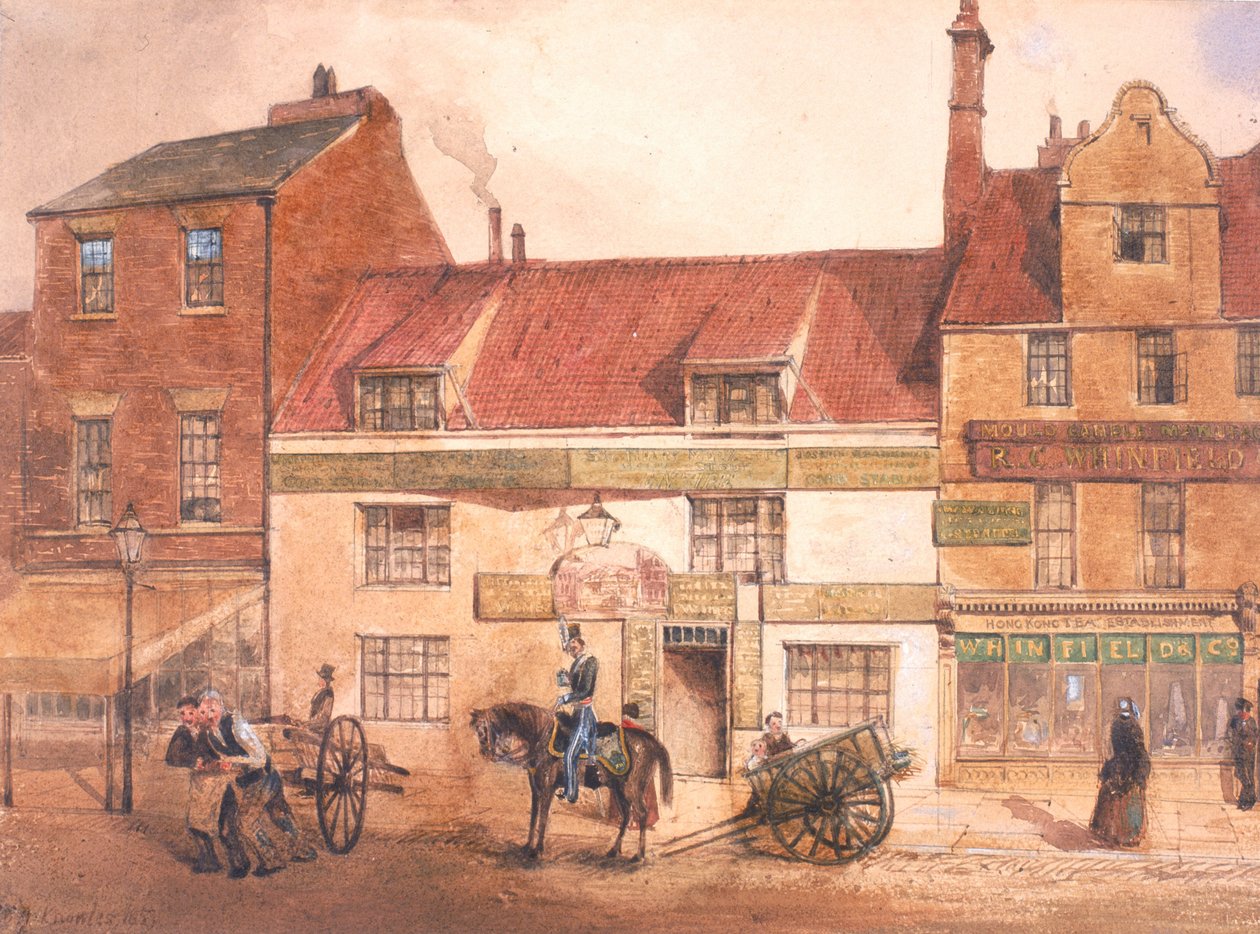 O White Horse Inn, Pilgrim Street (bodycolour, lápis e wc no papel) de William Henry Knowles