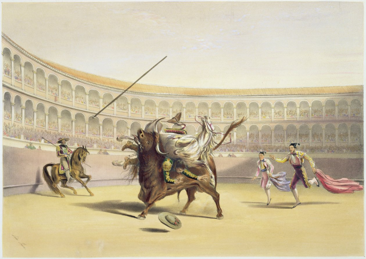 O touro jogando o Picador e cavalo, 1865 de William Henry Lake Price