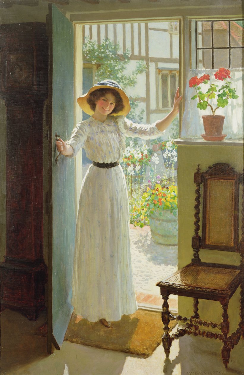À porta da casa de campo (óleo sobre tela) de William Henry Margetson