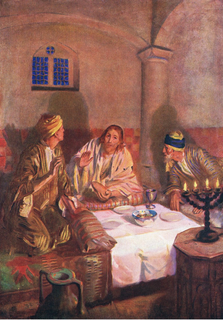 Noite em Emaús, de O Livro de Gravuras da Bíblia, publicado por Thomas Nelson, c.1950 de William Henry Margetson