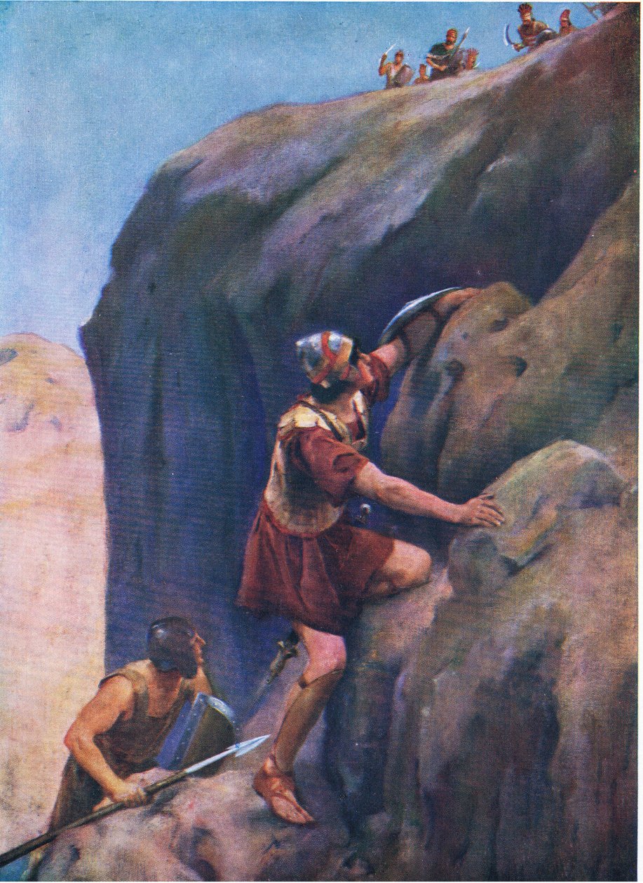 Johnathan e seu escudeiro, de The Bible Picture Book, publicado por Thomas Nelson, c.1950 de William Henry Margetson