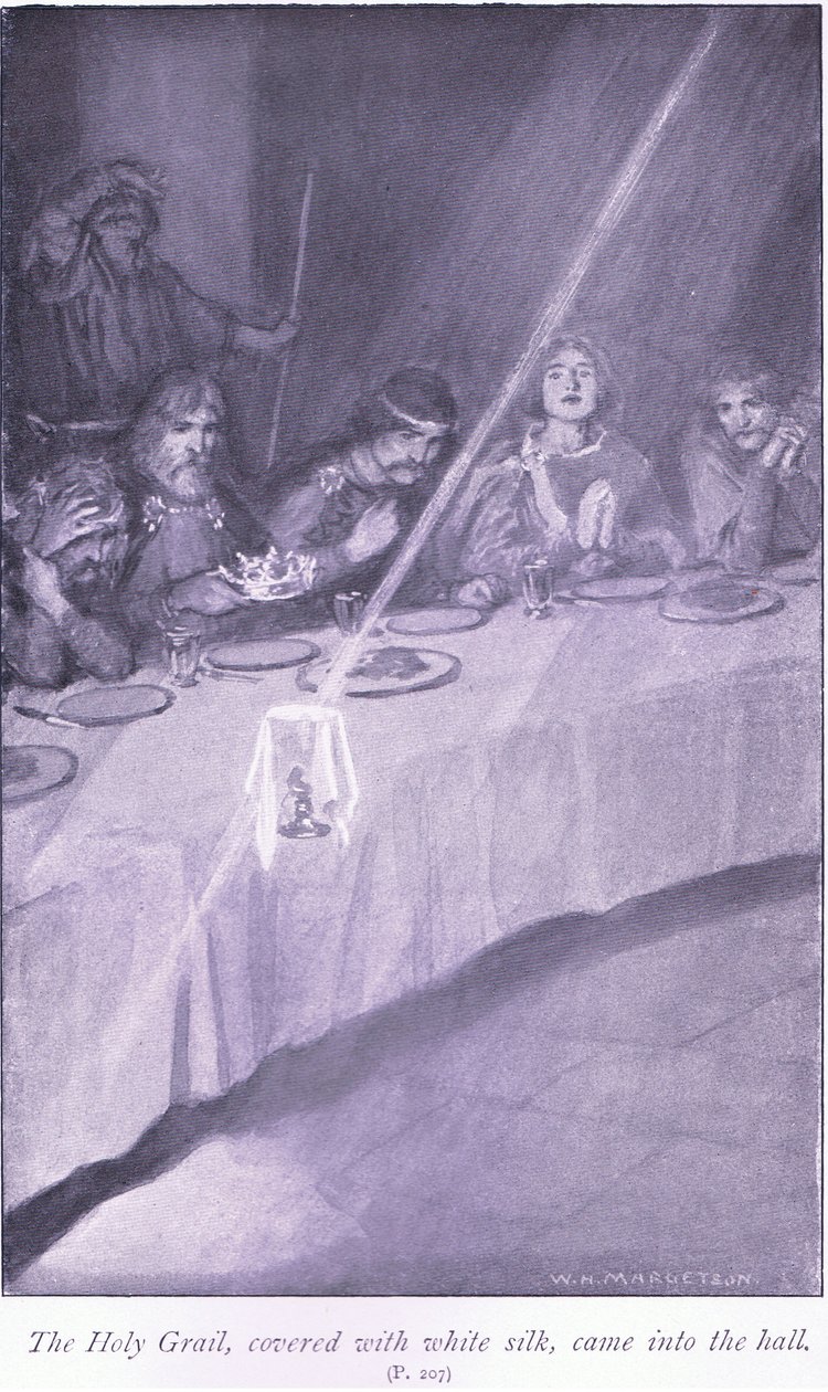 O Santo Graal, coberto com seda branca, entrou no salão de William Henry Margetson