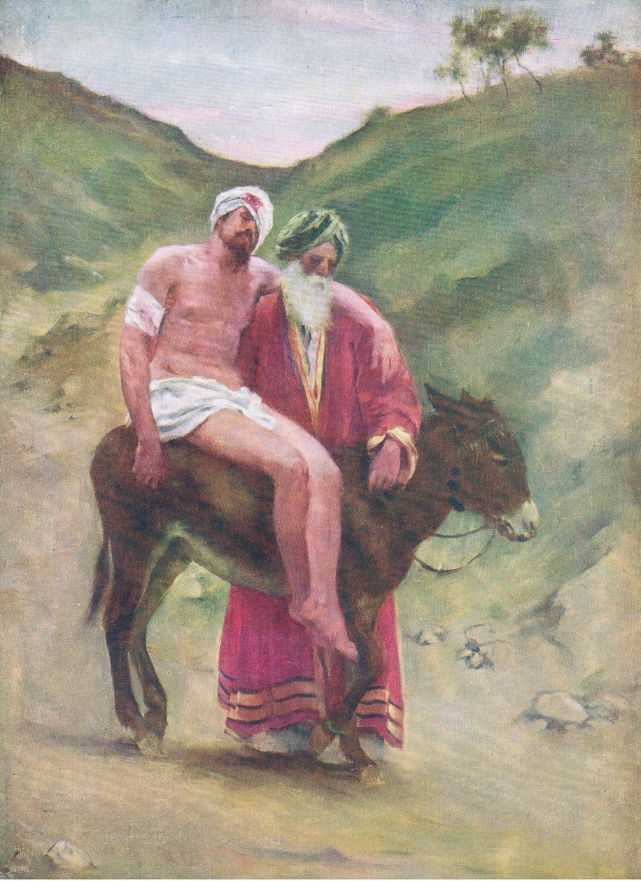 O bom samaritano, do livro bíblico publicado por Thomas Nelson, c.1950 de William Henry Margetson