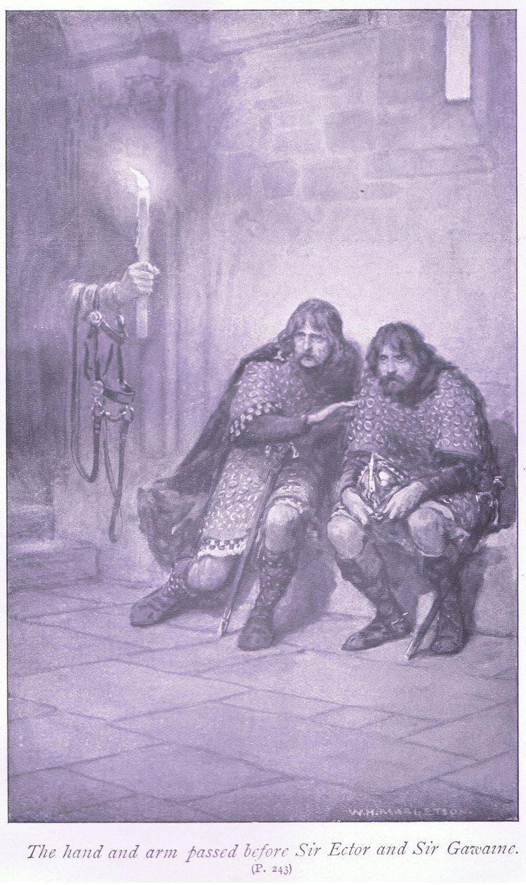 A mão e o braço passaram diante de Sir Ectar e Sir Gawaine de William Henry Margetson