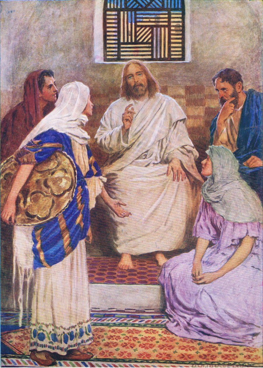 As duas irmãs, do Livro de Gravuras da Bíblia, publicado por Thomas Nelson, c.1950 de William Henry Margetson