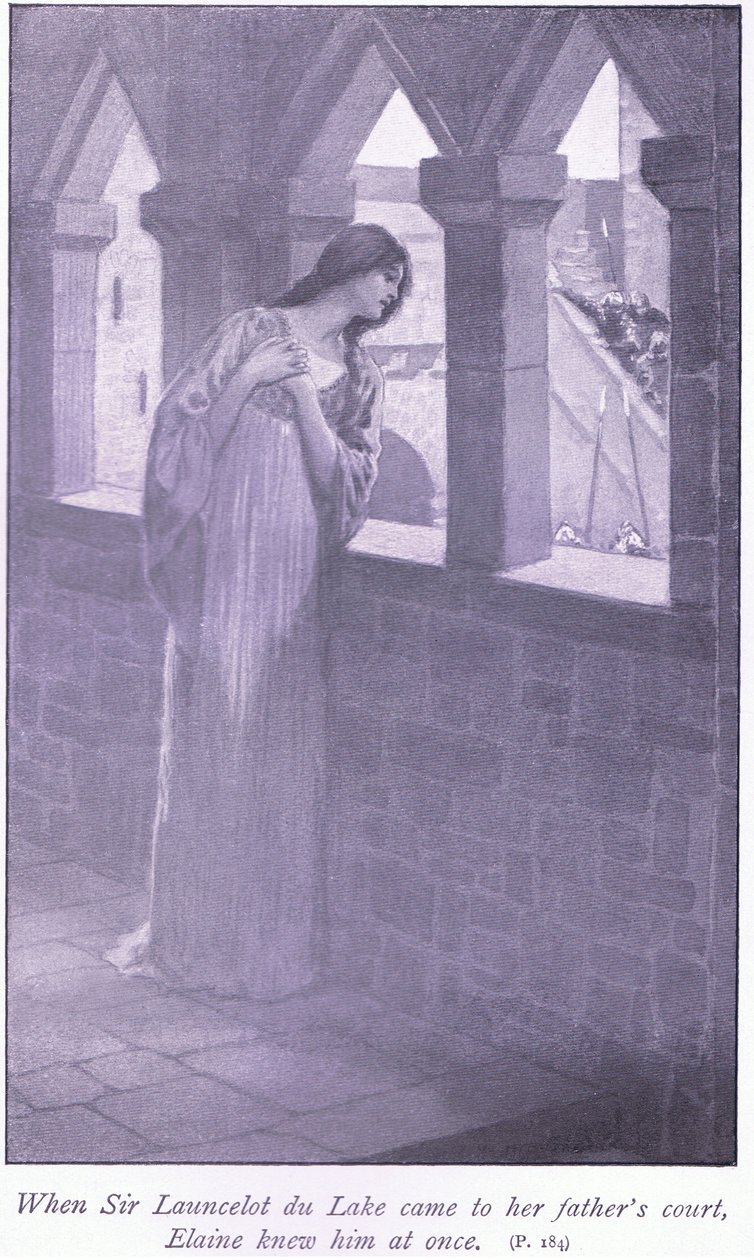 Quando Sir Launcelot du Lake chegou à corte de seu pai, Elaine o conheceu imediatamente. de William Henry Margetson