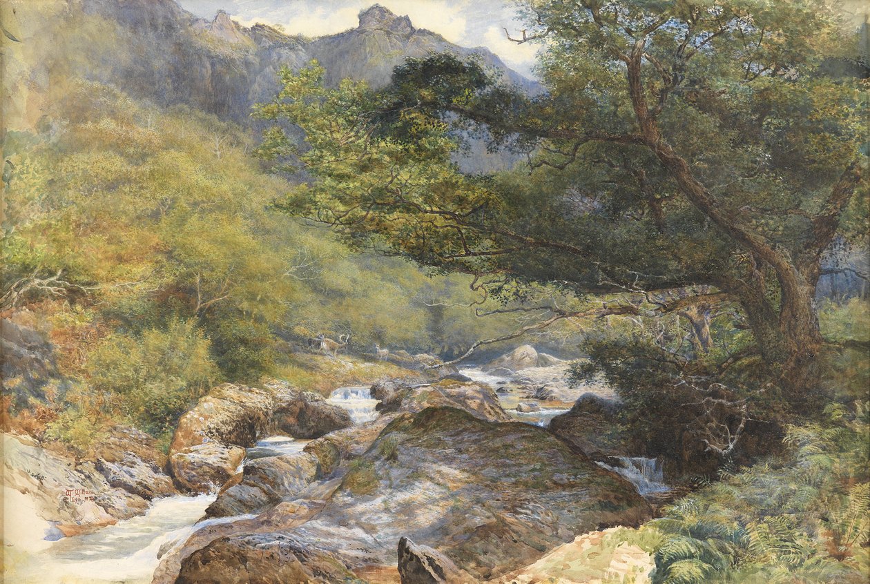 No Lyn, North Devon (wc aumentado com bodycolour e goma arábica) de William Henry Millais