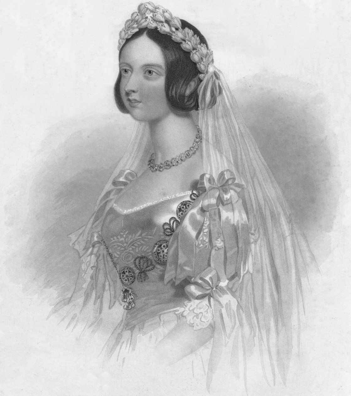 A rainha em seu vestido de noiva, 1840. de William Henry Mote