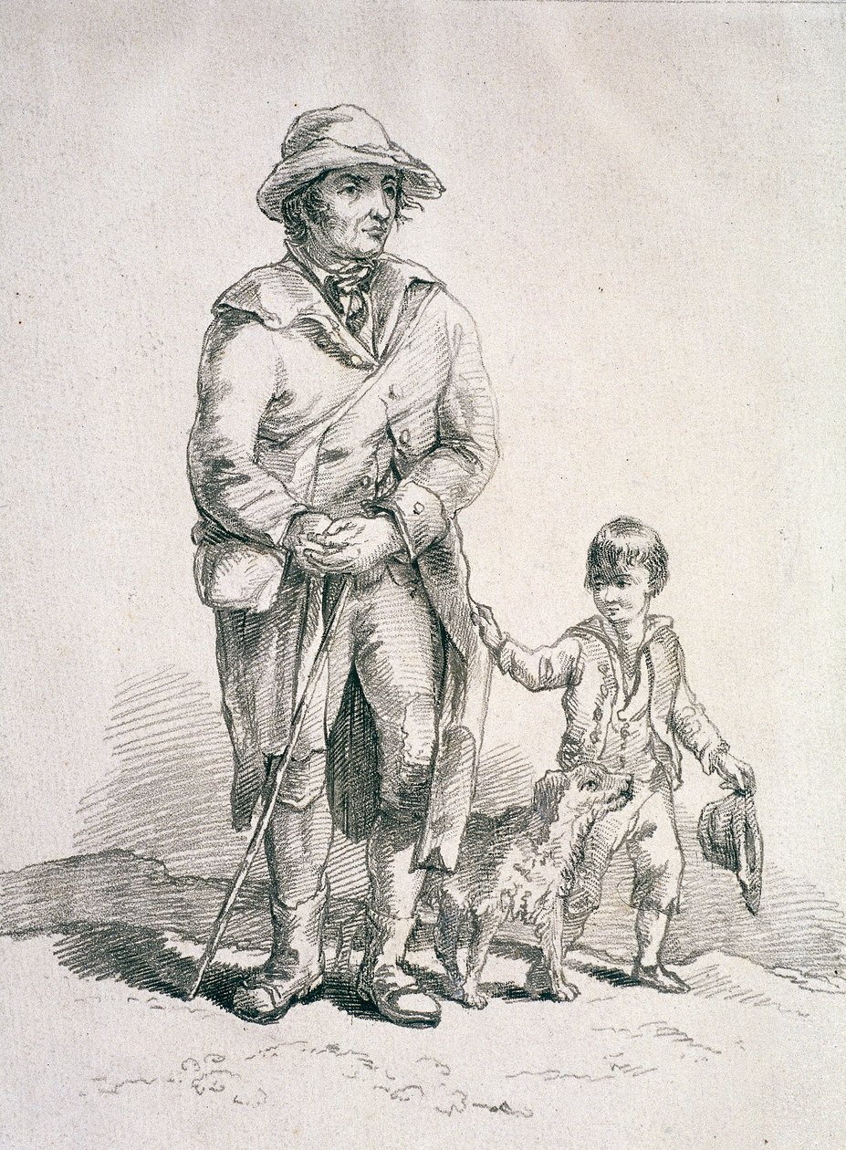 Um rústico com um cão e um menino, Personagens provinciais, 1813 de William Henry Pyne