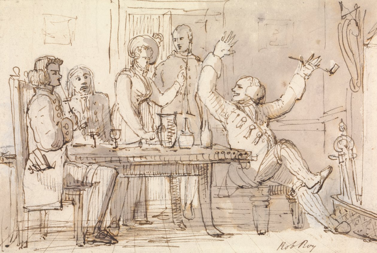 Uma Ilustração para Rob Roy: Interior com uma Festa a Beber de William Henry Pyne
