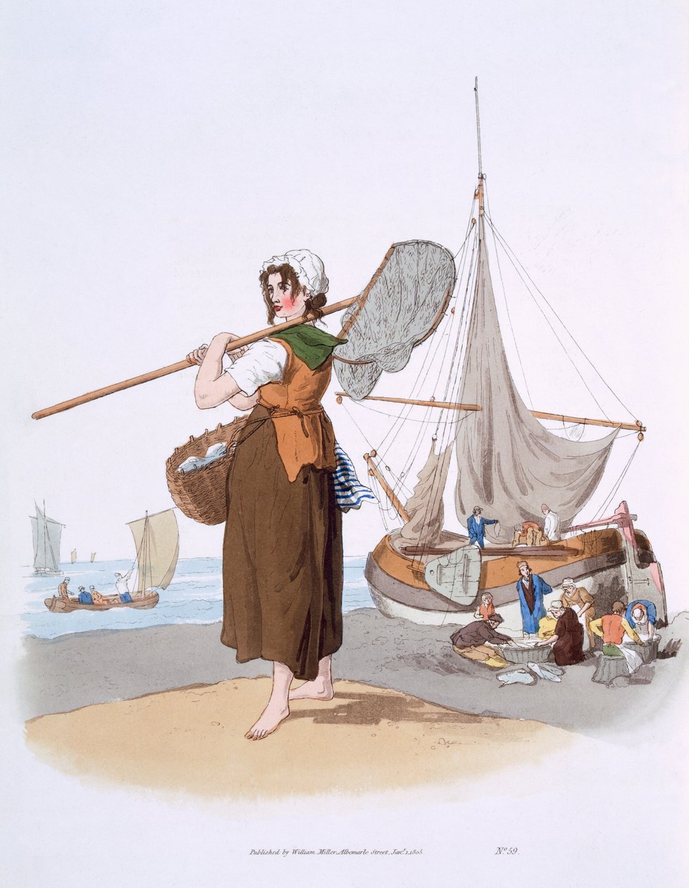Shrimper Feminino, de &39;Costume of Great Britain&39;, publicado por William Miller, 1805 de William Henry Pyne