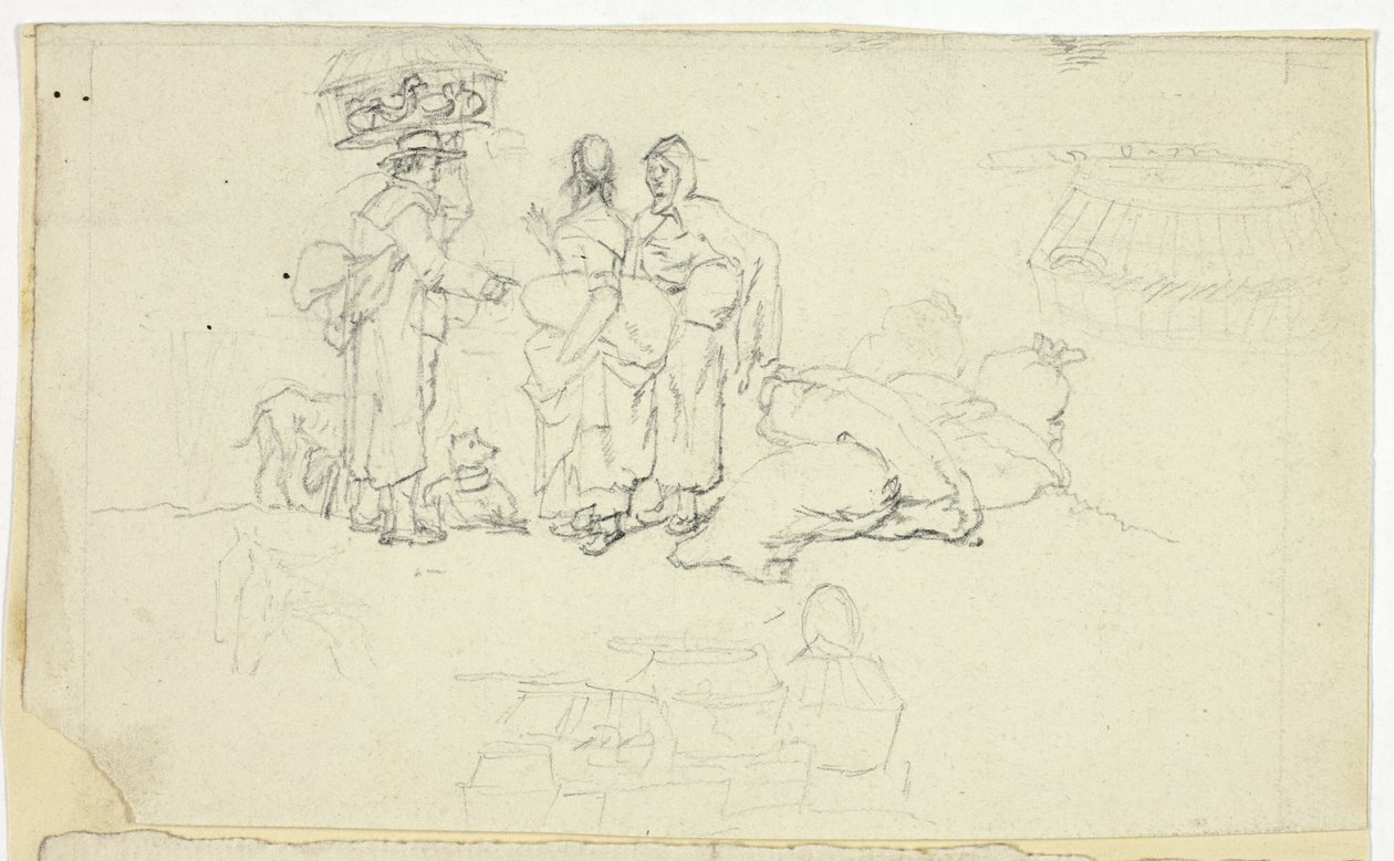 Figuras com Mercadorias e Três Esboços de William Henry Pyne
