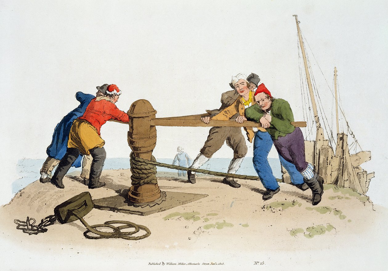Pescadores em um cabrestante, de &39;Costume of Great Britain&39;, publicado por William Miller, 1805 de William Henry Pyne