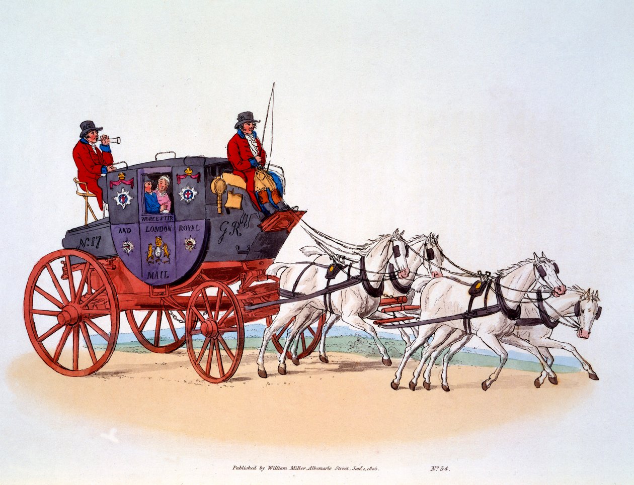 Stagecoach, o Worcester e o London Royal Mail, 1808 de William Henry Pyne