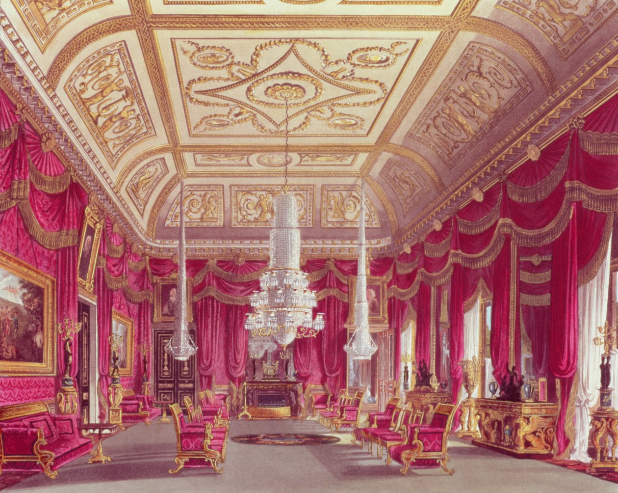 A sala de desenho carmesim, Carlton House de &39;Royal Residences&39; de Pyne, 1818 de William Henry Pyne