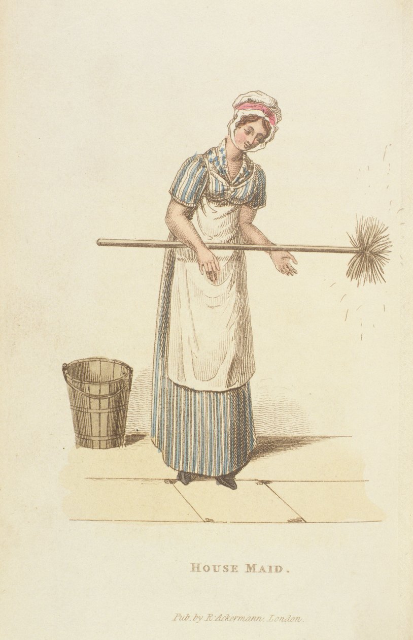 A empregada doméstica do "mundo em miniatura", 1827 (impressão) de William Henry Pyne