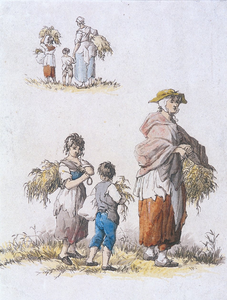 Mulheres e crianças respigando, Personagens Provinciais, 1802 de William Henry Pyne