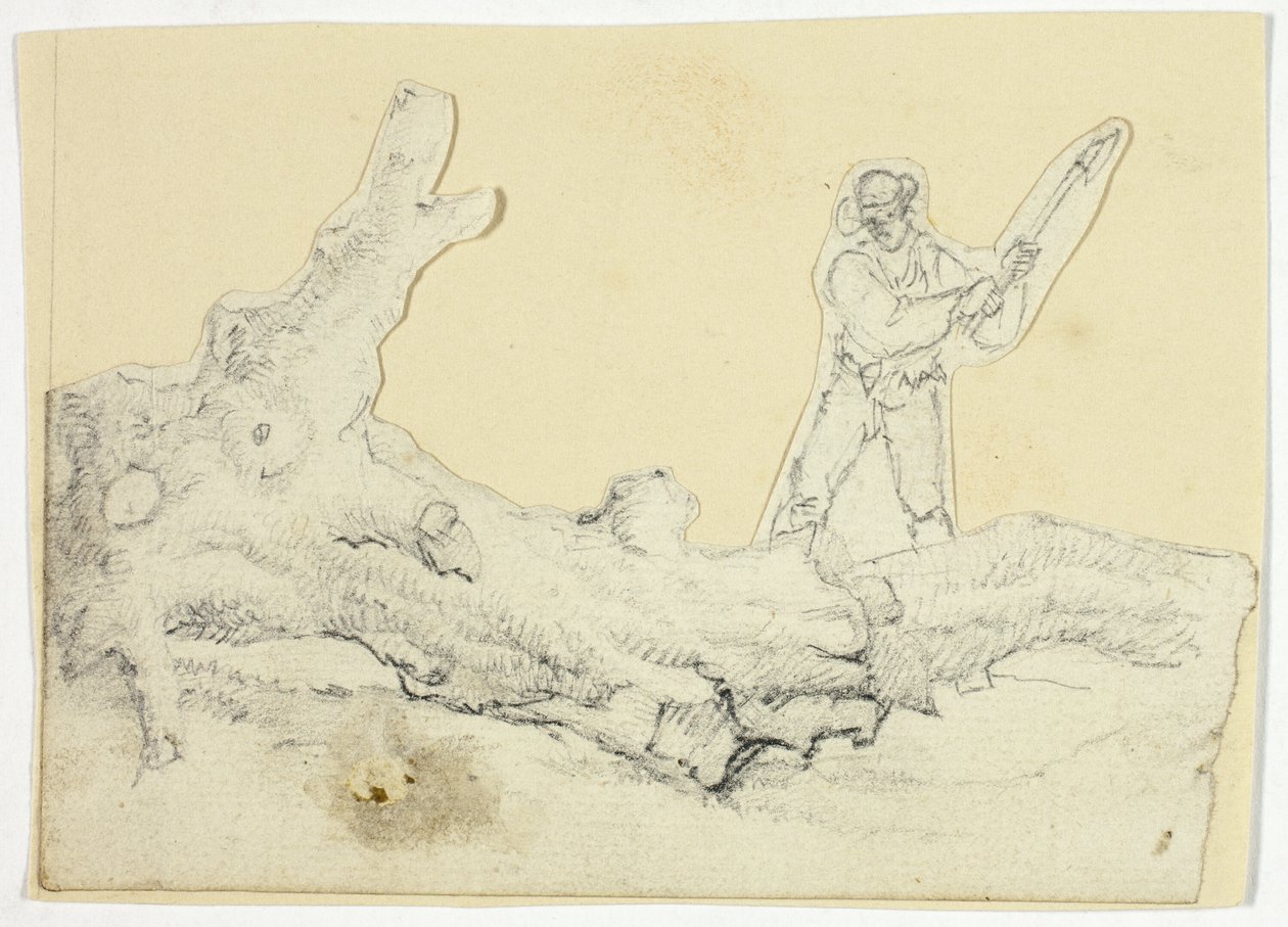Lenhador cortando a árvore caída com machado de William Henry Pyne