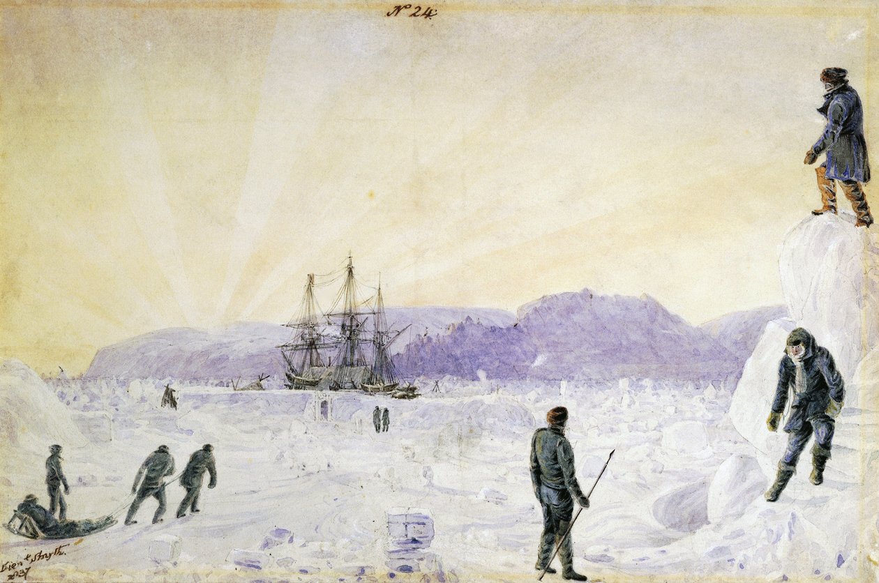 HMS Terror apanhado no gelo perto da ilha de Southampton, Nunavut, Canadá" Aguarela de William Smyth, janeiro de 1837 Museu Marítimo Nacional, Greenwich, Londres de William Henry Smyth