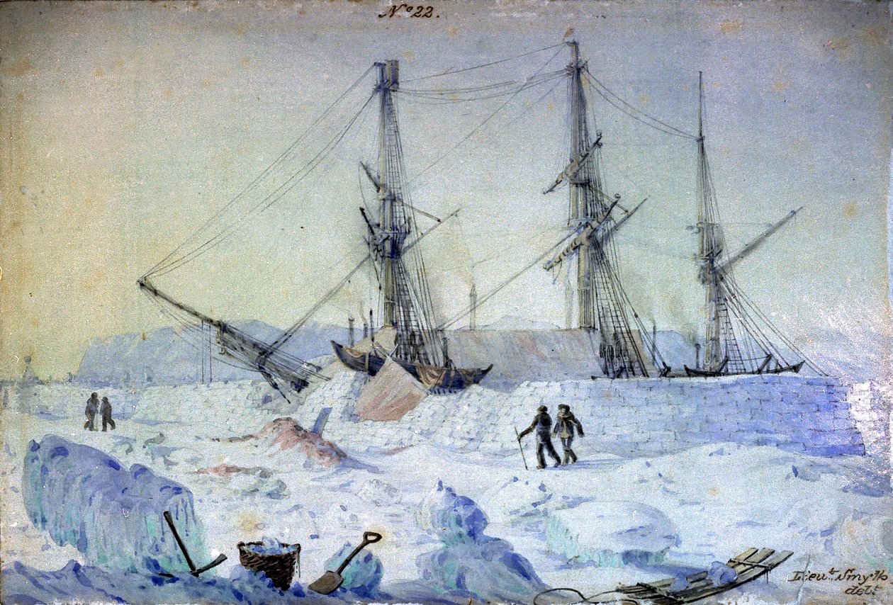 No. 22 é uma vista do lado de bombordo do navio com um efeito do nascer do sol em fevereiro de 1837 e mostrando o estado das paredes de neve nessa altura de William Henry Smyth