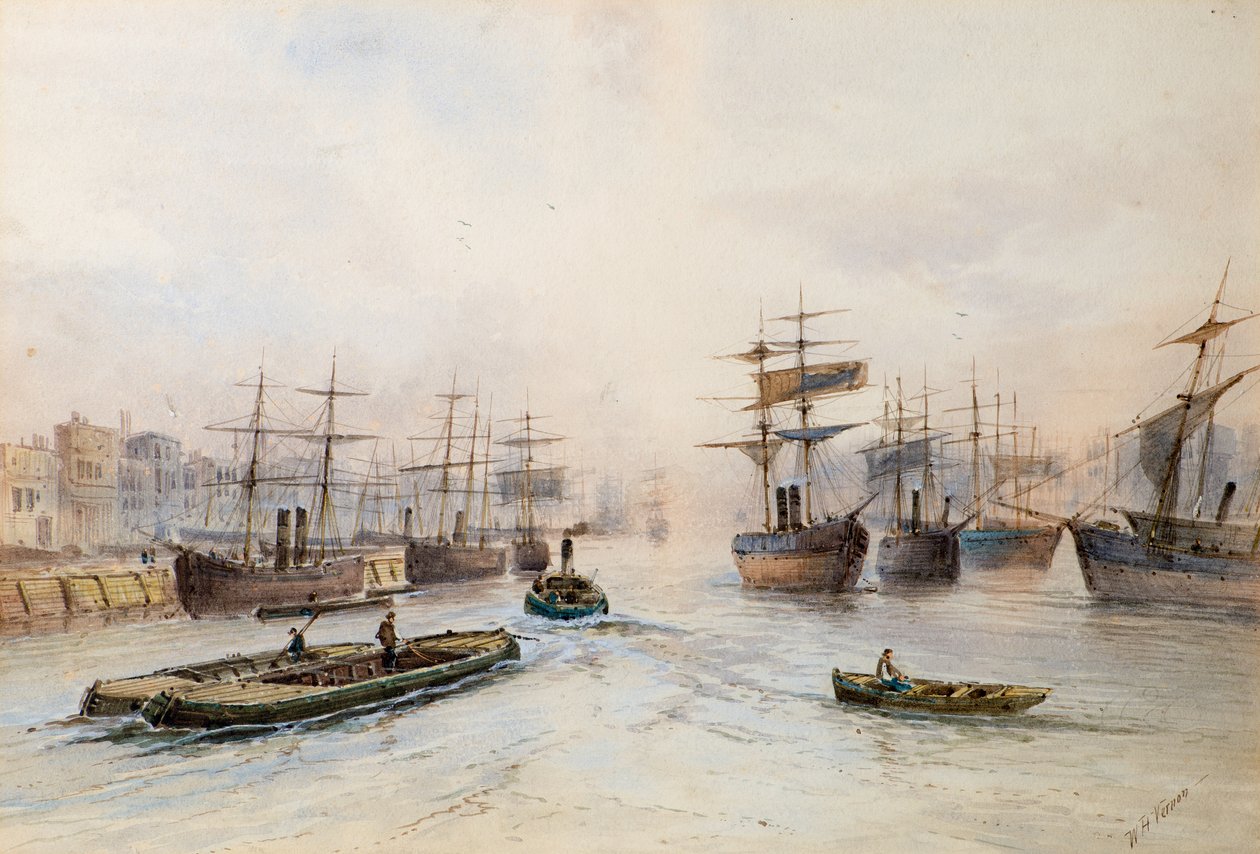 Frete no Tamisa (aquarela) de William Henry Vernon