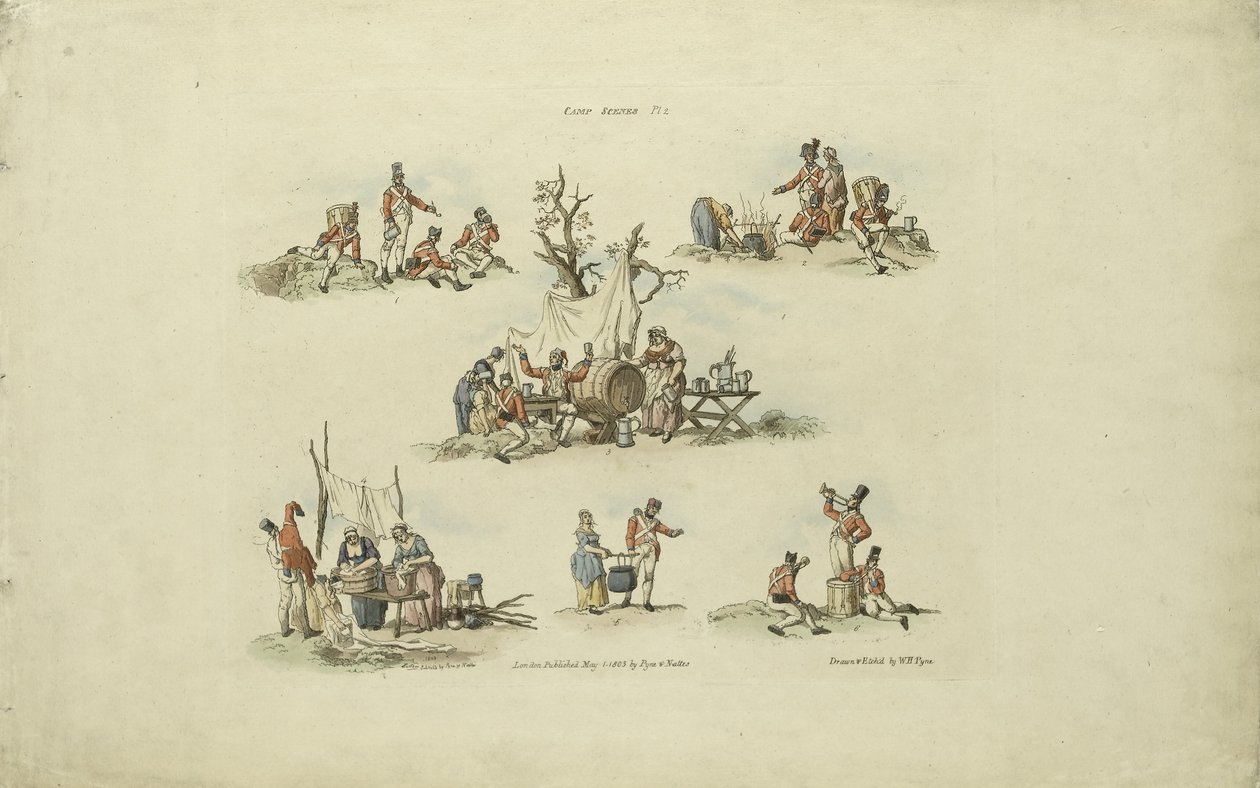 Cenas do Acampamento, 1803 (gravura colorida) de William Henry after Pyne
