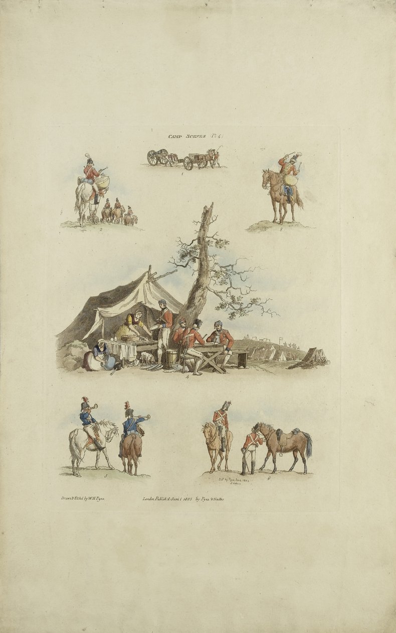 Cenas do Acampamento, 1803 (gravura colorida) de William Henry after Pyne